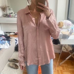 pink silky button-down long sleeve blouse